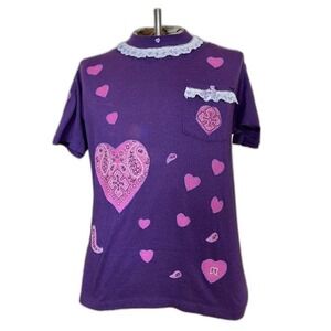 Vintage purple jerseys, embellished T-shirt valentines women hearts made in USA
